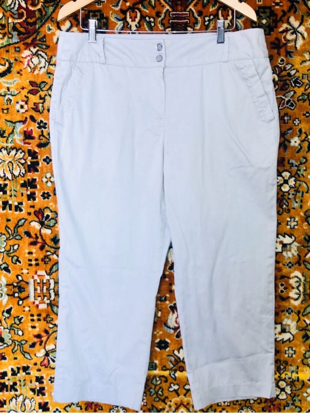 Sandro Sportswear Light Grey Capri Pants sz 14 Cotton Slim Fit Cropped Trousers
